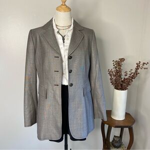 Brownish grey wool silk blend long blazer